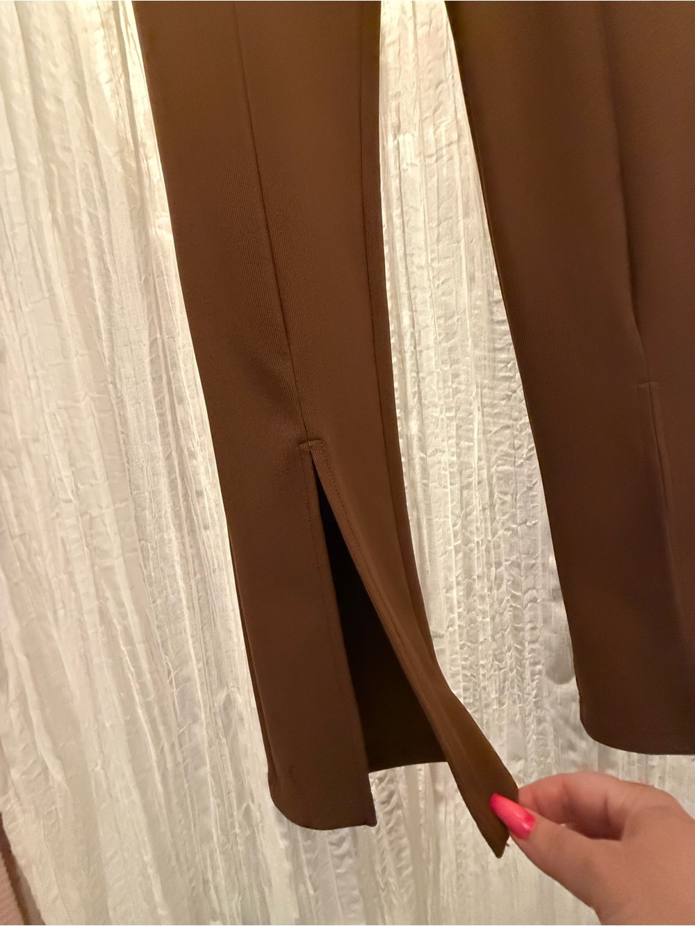 Never worn: Forever 21 High-Rise Brown Straight Leg Pants with Front Ankle Slit - Picture 4 of 8